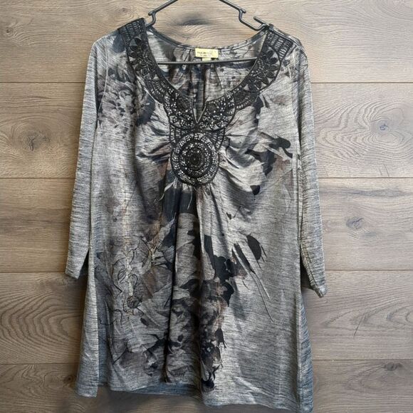 Oneworld Embellished Tunic Top Women's Plus Size 1X - Picture 1 of 9